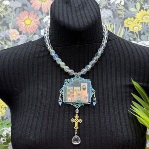 👑Adorned Crown Jewelry assemblage filigree house crystal necklace